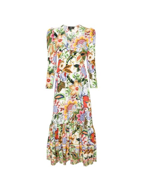 botanical-print silk maxi dress