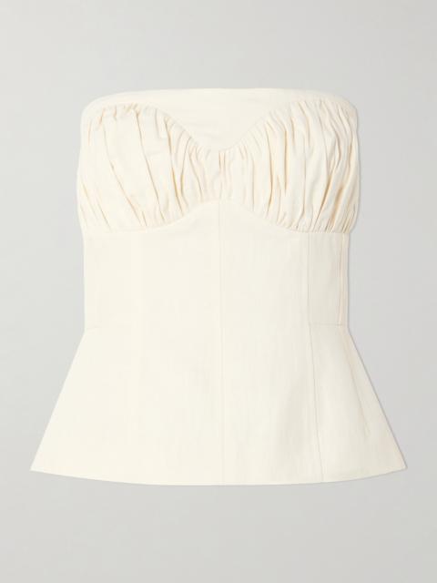 TOVE Ruby Gathered Linen-blend Twill Peplum Bustier Top