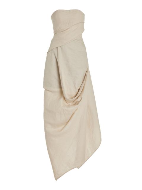 STAUD Caravaggio Draped Linen Maxi Dress neutral
