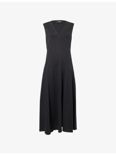 Theory Easy Sleeveless Cotton V-Neck Midi Dress