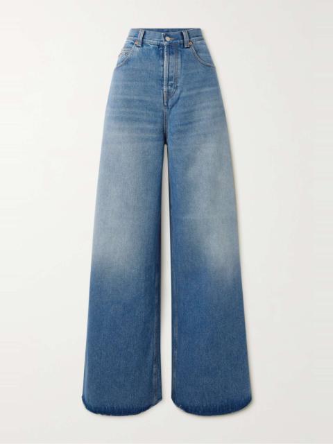 GUCCI Horsebit-detailed frayed high-rise wide-leg jeans