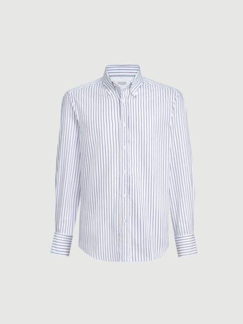Brunello Cucinelli Multistripe twill slim fit shirt with button-down collar
