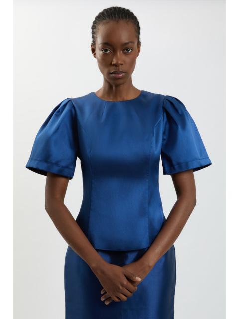 KAREN MILLEN Satin Twill Puff Sleeve Top