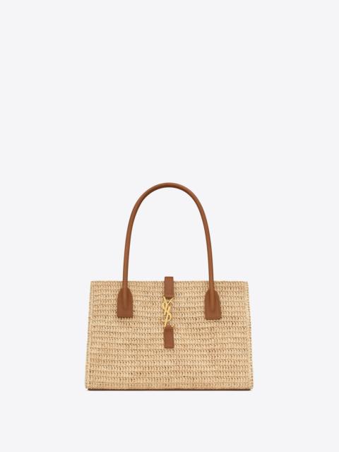 SAINT LAURENT panier rectangle in raffia and leather
