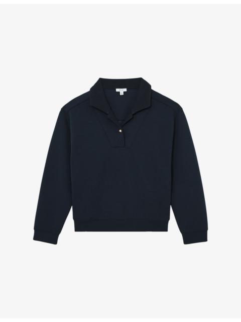 REISS Bella Button-Neck Stretch-Jersey Sweatshirt