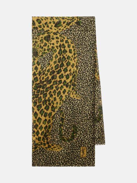 SAINT LAURENT Leopard-print silk scarf