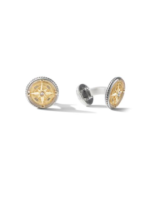 DAVID YURMAN Men's Maritime Compass Cufflinks in Sterling Silver with 18K Yellow Gold and Center Diamond, 16mm -