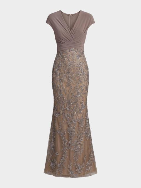 MAC DUGGAL Bead Embroidered Jersey & Mesh Mermaid Gown