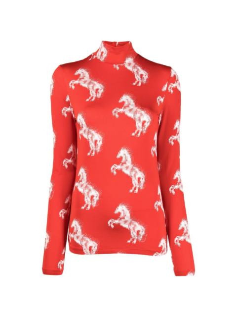 horse-print high-neck top