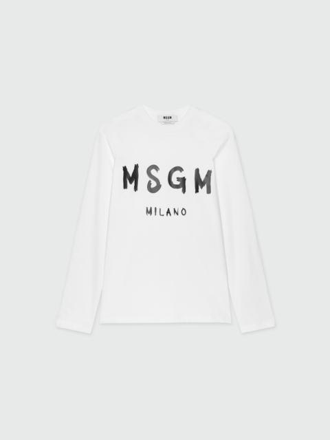 MSGM White jersey T-shirt with black brushstroke logo