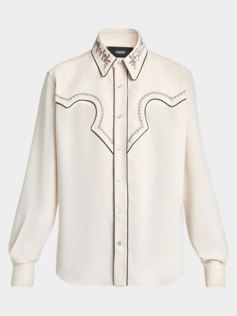 AMIRI Men's Embroidered-Trim Western Shirt