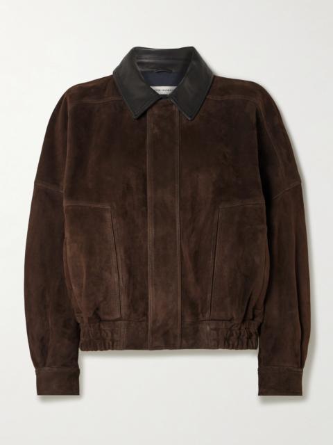 NOUR HAMMOUR Dalma Leather-trimmed Suede Bomber Jacket