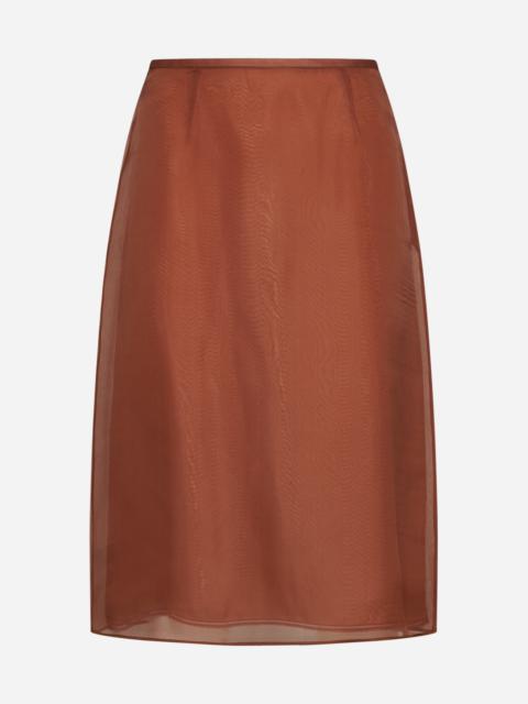 スカート Prada Copper Organza See-Through Skirt PRADA | BEADED FRINGE WOOL SWEATER, POPLIN SHIRT, SILK