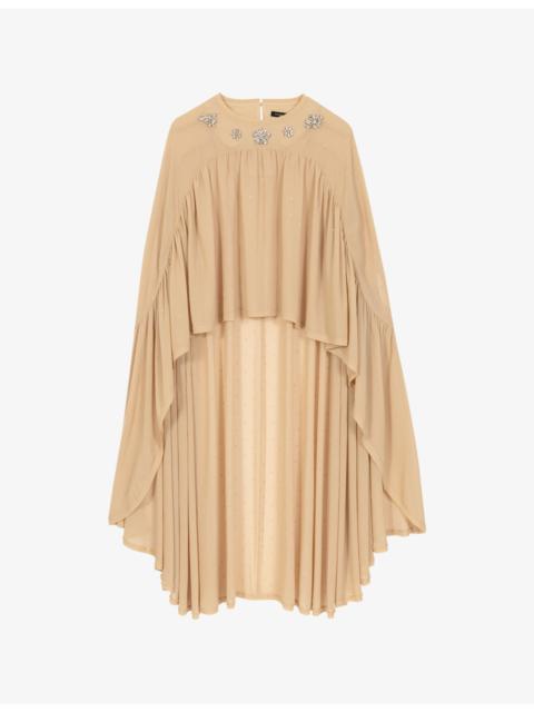 maje Crystal-Embellished Cape-Hem Woven Top
