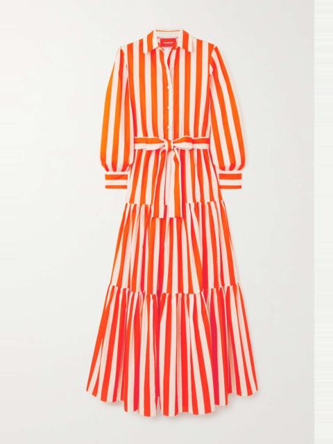 Bellini tiered striped cotton-poplin maxi shirt dress
