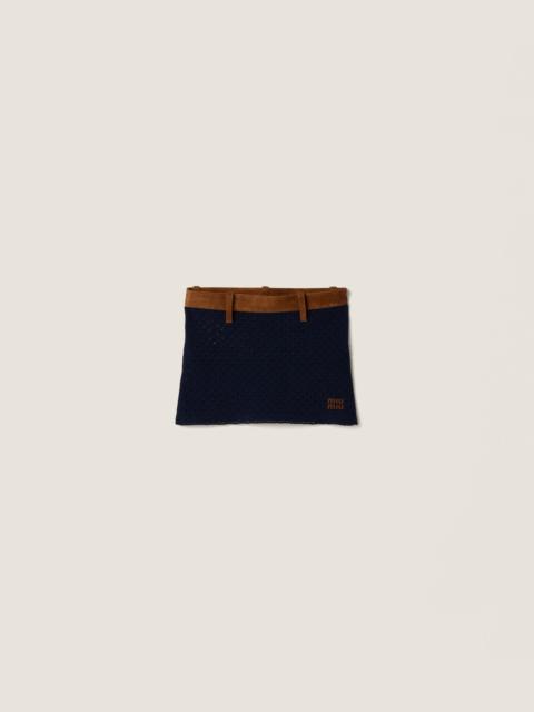 Miu Miu Cotton crochet and suede miniskirt