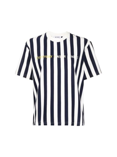 embroidered-logo striped T-shirt