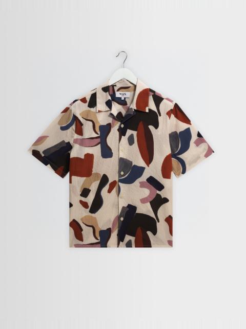 Wax London Didcot - Ecru And Multicolour Abstract Shapes Short-Sleeve Shirt