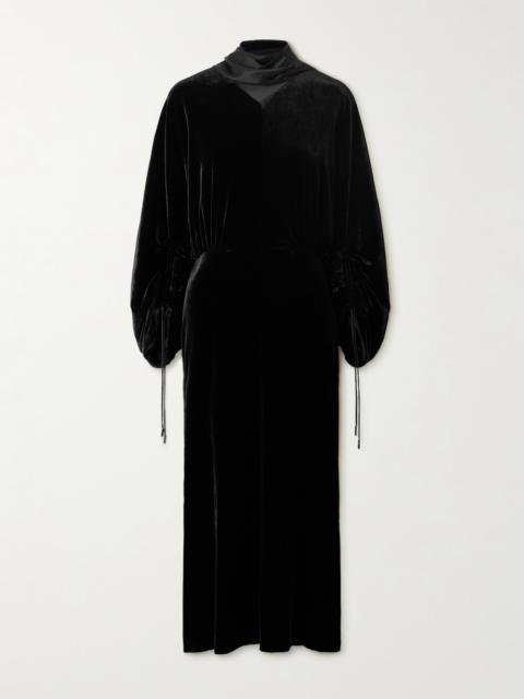 Lanvin Scarf-detailed Satin-trimmed Velvet Midi Dress