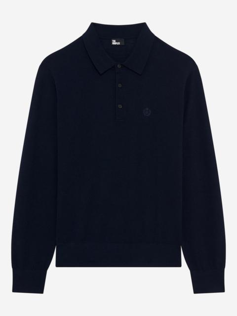 The Kooples NAVY MERINO WOOL POLO-NECK SWEATER