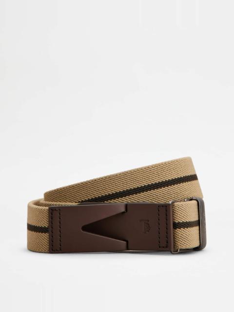 Tod's CANVAS AND LEATHER BELT - BEIGE, BROWN