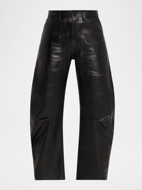 NILI LOTAN Shon Leather Barrel-Leg Ankle Pants