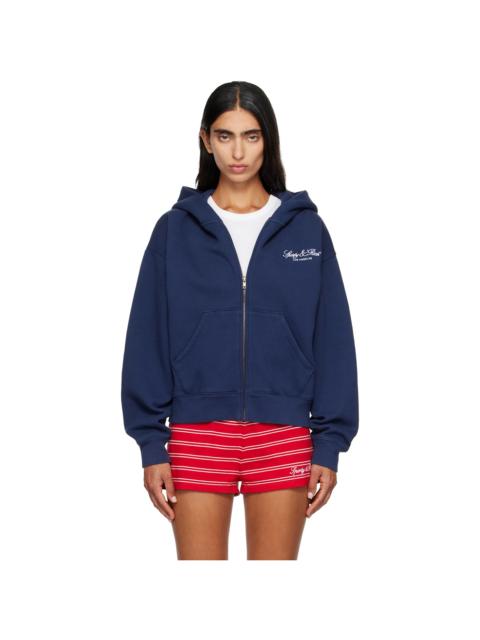 Sporty & Rich Navy Vendome LA Embroidered Zip Hoodie