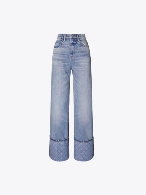 TORY BURCH Contrast Cuff Straight Leg Jean