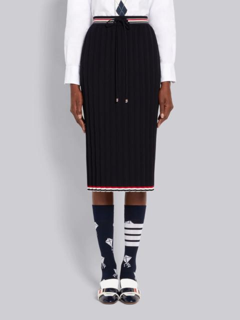 Thom Browne Navy Cable Texture Overtwisted Cotton Stripe Framing Accordion Pleat Knee Length Skirt