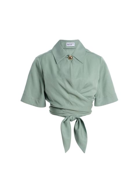 MATTHEW BRUCH Collared Wrap Top green