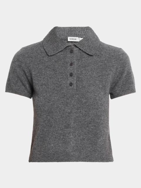 SIMKHAI Twila Short-Sleeve Cashmere Polo Sweater
