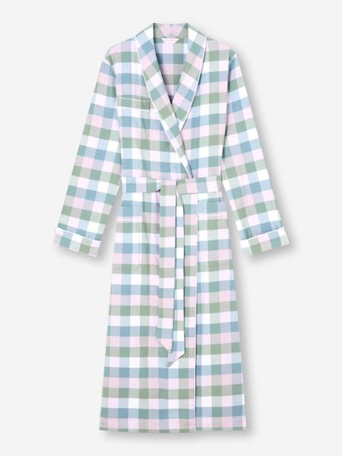 Derek Rose Women's Long Robe Kelburn 45 Brushed Cotton Green