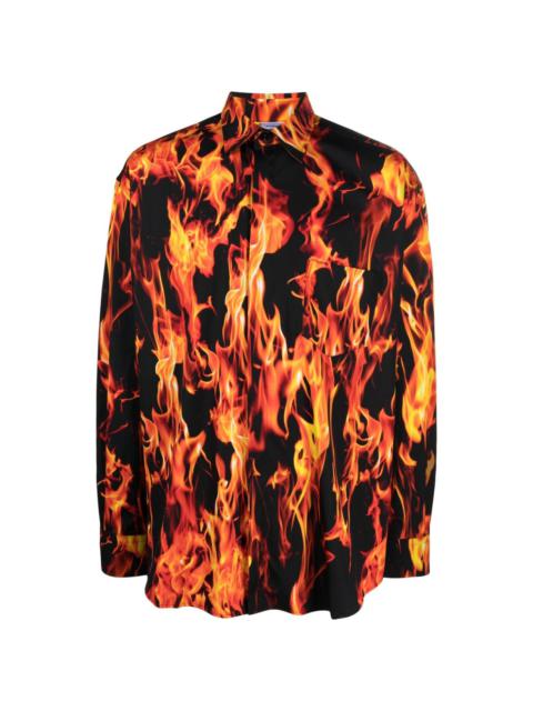 VETEMENTS Fire-print long-sleeve cotton shirt