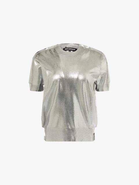 Junya Watanabe Junya Watanabe x Comme des Garçons Metallic-Panel Short-Sleeve Silk Jumper