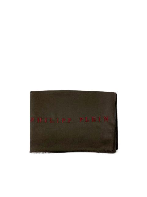 PHILIPP PLEIN logo-embroidered frayed scarf