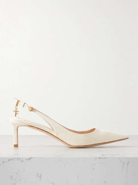 TOM FORD Angelina logo-embellished croc-effect leather slingback pumps