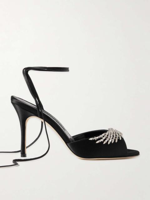 Plumena 90 crystal-embellished satin lace-up sandals