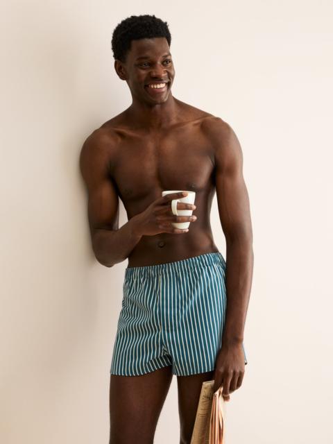 Derek Rose Men's Modern Fit Boxers Royal Cotton Teal & White Stripe