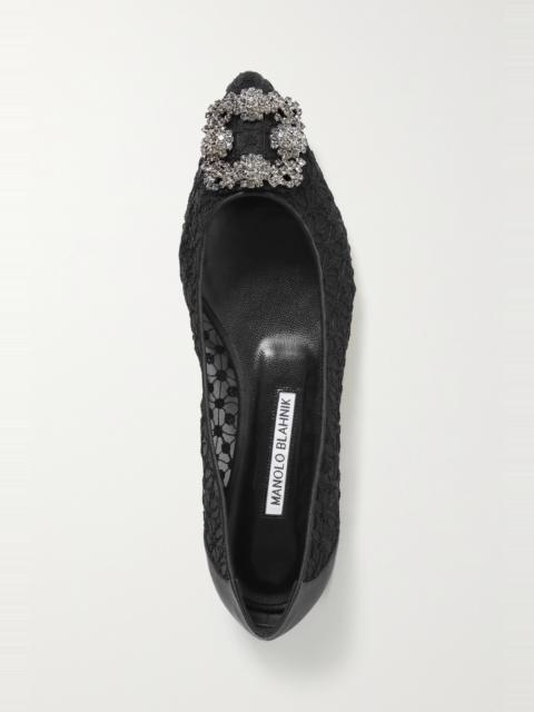 Hangisi embellished satin-trimmed embroidered tulle point-toe flats