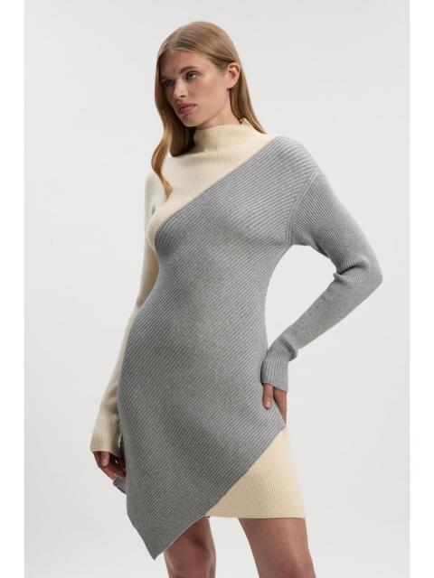 KAREN MILLEN Soft Ribbed Asymmetric Hem Knitted Dress