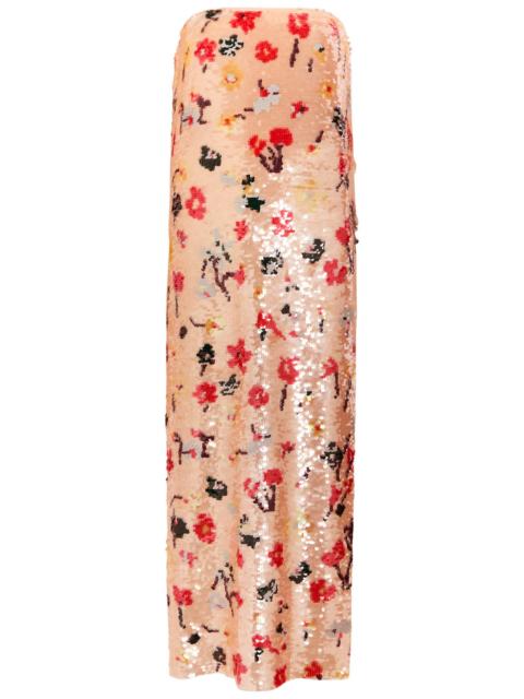 TORY BURCH Tory Burch Floral Strapless Sequin Midi Dress