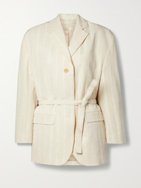 Acne Studios Belted Striped Fil Coupé Cotton-blend Blazer