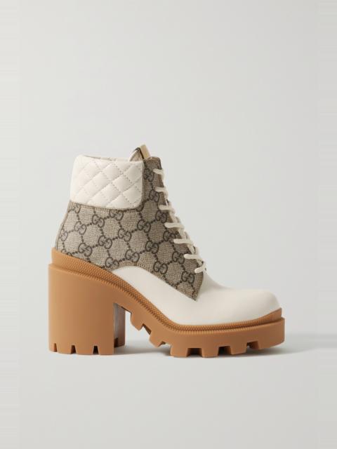 GUCCI Trip logo-print coated-canvas and leather ankle boots