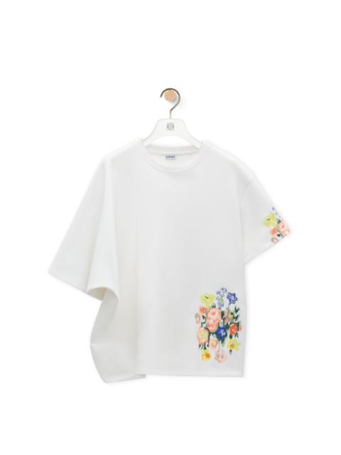 Embroidered draped T-shirt in cotton blend