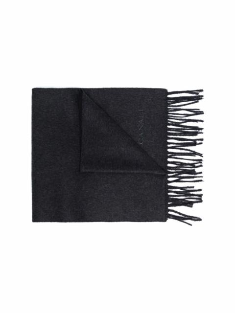 Canali embroidered-logo fringed scarf