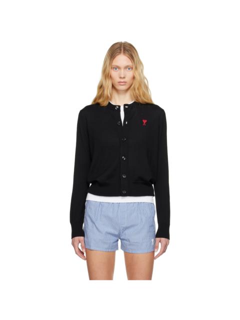 AMI Paris Black Wool Ami de Coeur Cardigan