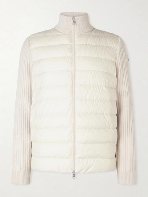 Moncler Shell-Trimmed Ribbed Wool Down Zip-Up Cardigan