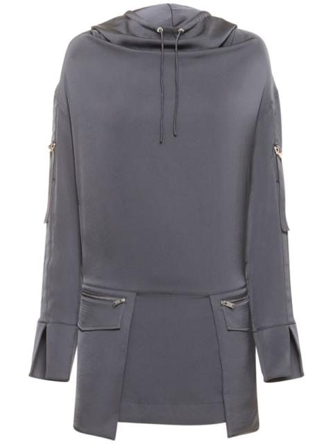 Hooded satin parka mini dress