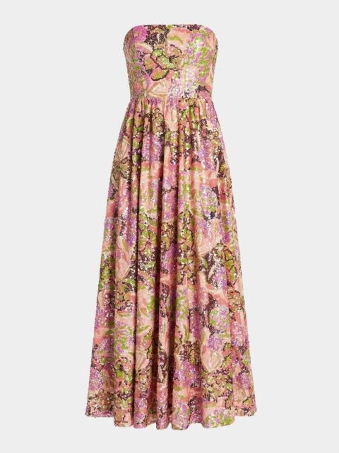 MAC DUGGAL Strapless Floral Sequined Midi Dress