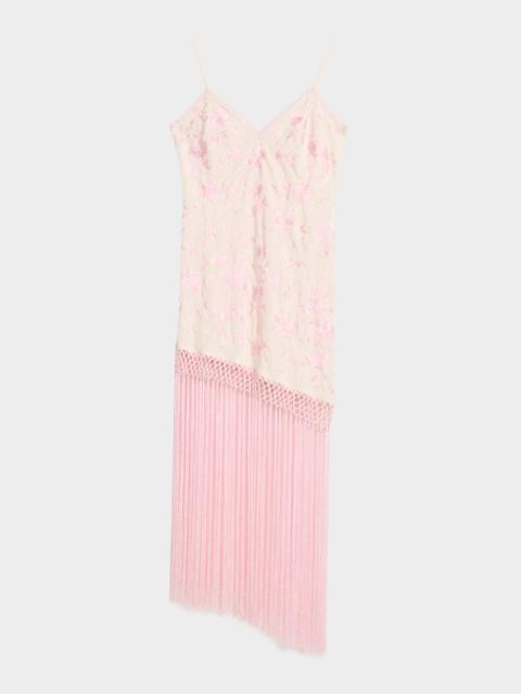 LoveShackFancy Evalette Floral-Embroidered Asymmetric Fringe Dress